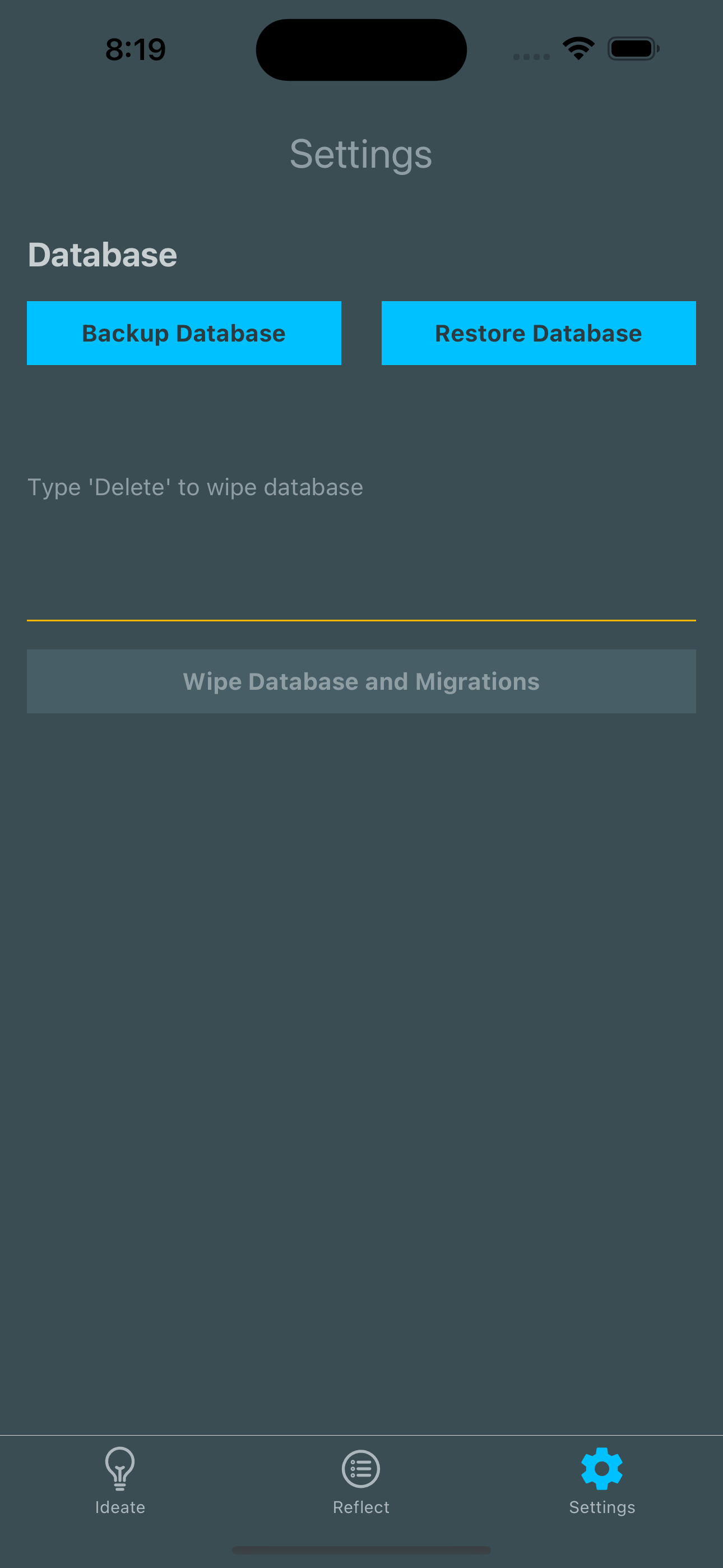 App Screenshot: Settings & Privacy