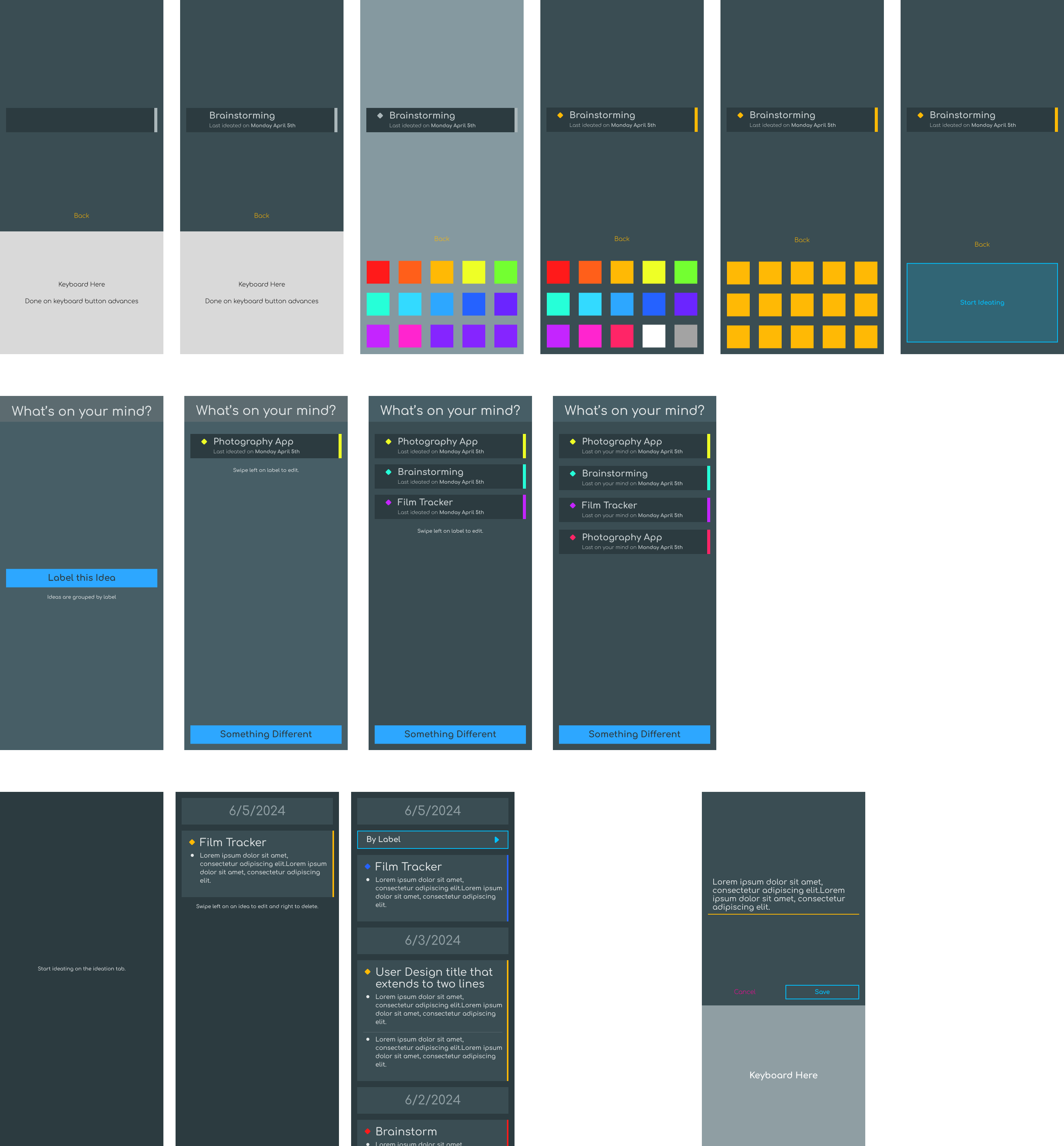 Figma Screenshot: User goals defined as app screens