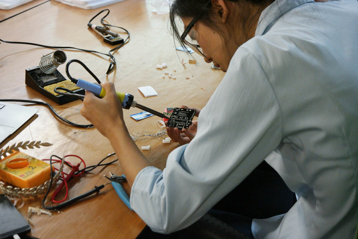 Students working on their kits