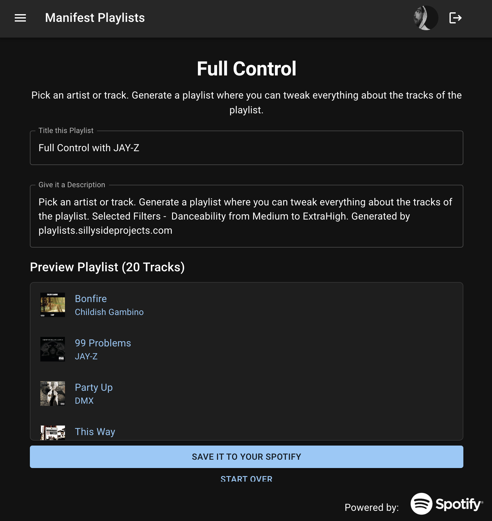 View playlist and save to Spotify