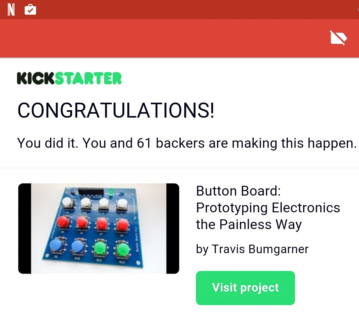 Successful Kickstarter campaign