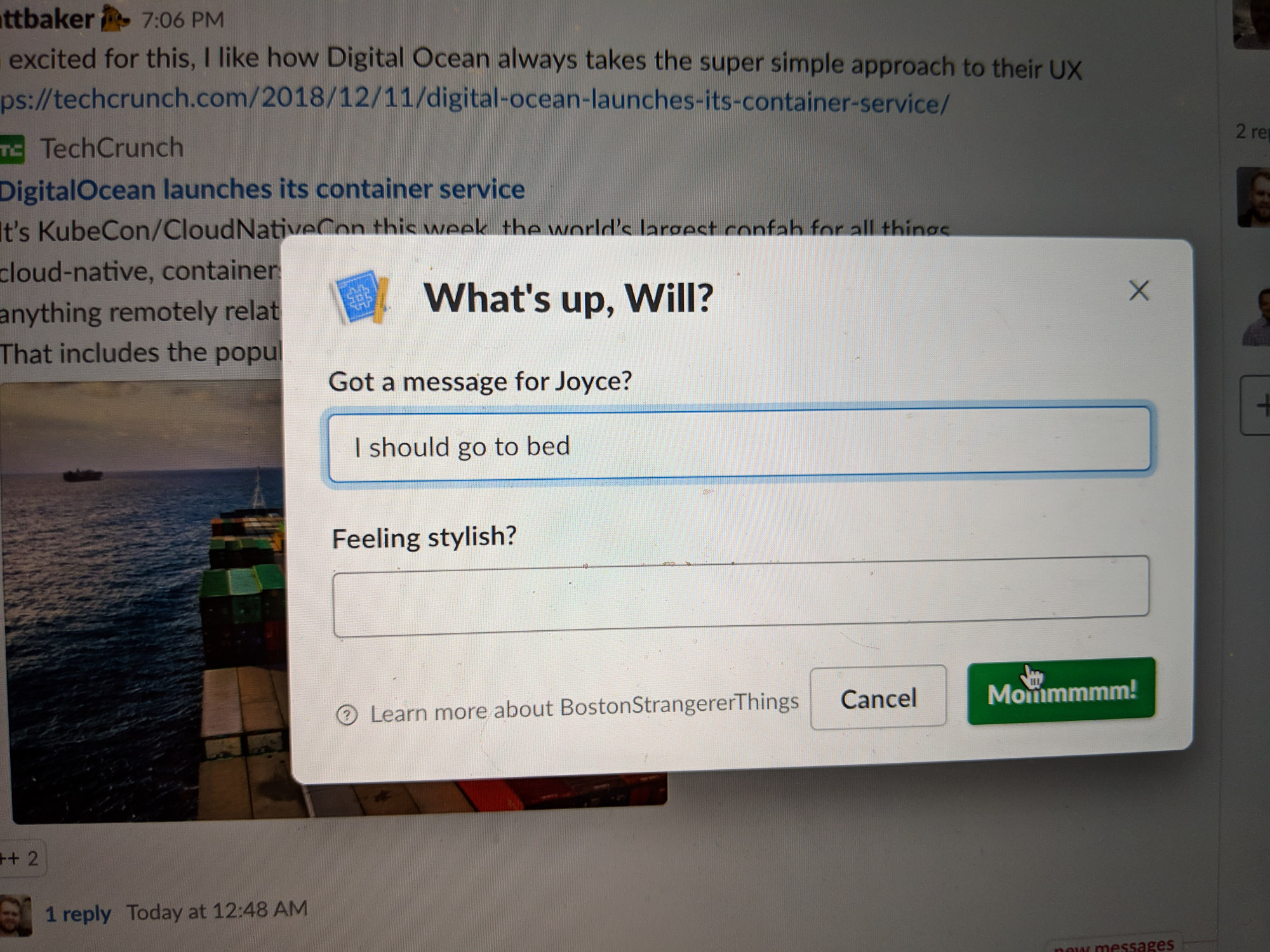 Slack app ready to send a message